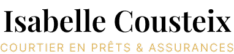 Logo Isabelle Cousteix, experte courtier en prêts et assurances, typographie élégante noire et dorée.